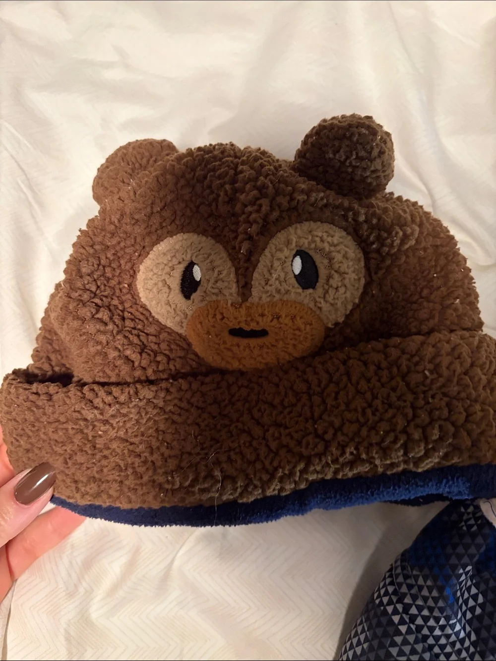 Carter's Brown Bear Fleece Hat and Navy Patterned Sherpa Earflap Hat